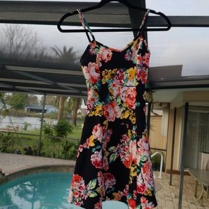 Floral skater mini black dress